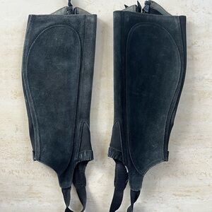 Ariat Black Suede Leather & Stretch Panel Half Chaps, size Medium